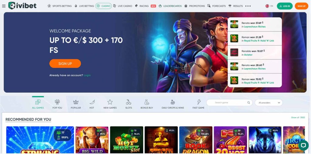 Casino games and welcome package offer, ivibet casino review